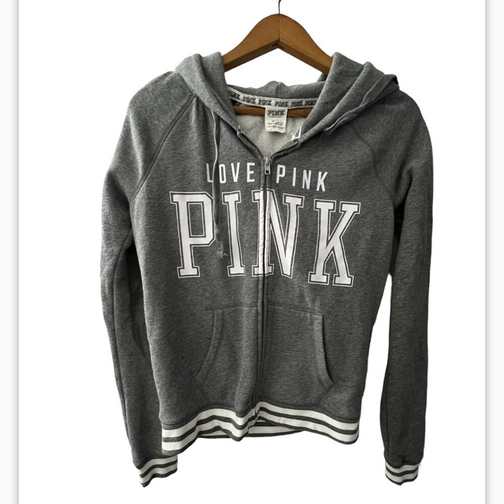Pink Victoria’s Secret VS Hooded Sweatshirt Top Full Zip with Pockets Size Small
